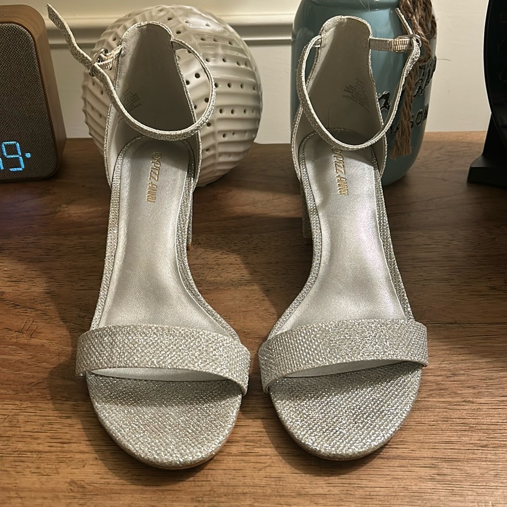 silver sparkly heels